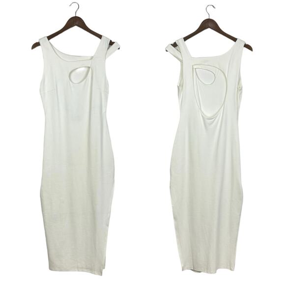 Runaway the Label | NWT Lyla Ivory White Side Slit Keyhole Body-con Midi Dress - Picture 4 of 16